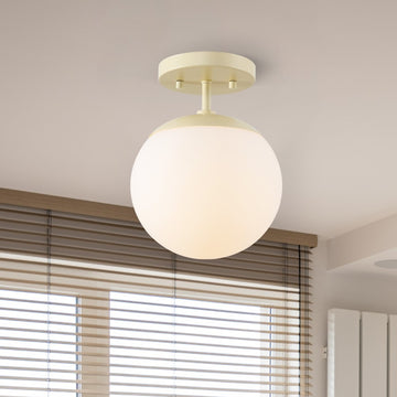 Marcel Bistro 7.75" Bohemian Farmhouse Iron/Frosted Glass LED Semi Flush Mount - JONATHAN Y